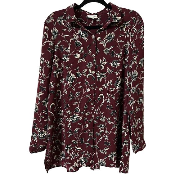 J.Jill Tops - J. Jill women’s maroon floral patterned long sleeve tunic blouse, Size M